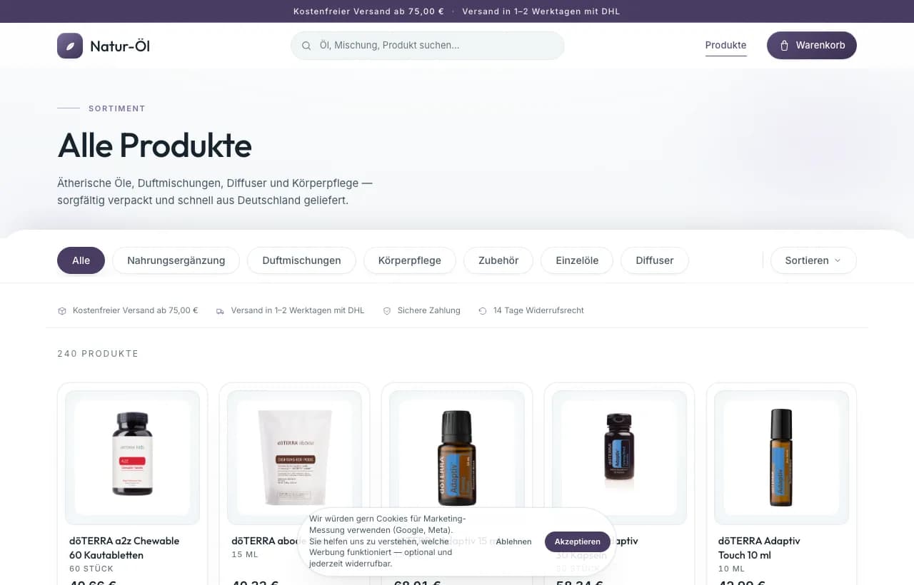 Il catalogo prodotti con prezzi e prezzi barrati.